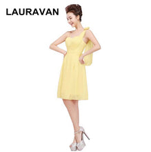 Load image into Gallery viewer, cheap semi formal short hot pink blue red yellow modest one shoulder high school cheap corset bridesmaid dresses girl dress