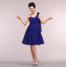 Load image into Gallery viewer, cheap semi formal short hot pink blue red yellow modest one shoulder high school cheap corset bridesmaid dresses girl dress