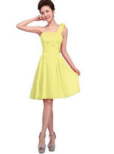 Load image into Gallery viewer, cheap semi formal short hot pink blue red yellow modest one shoulder high school cheap corset bridesmaid dresses girl dress