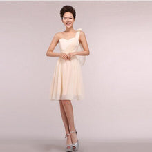 Load image into Gallery viewer, cheap semi formal short hot pink blue red yellow modest one shoulder high school cheap corset bridesmaid dresses girl dress